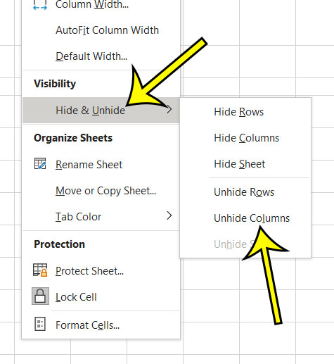 another way to unhide columns in Excel