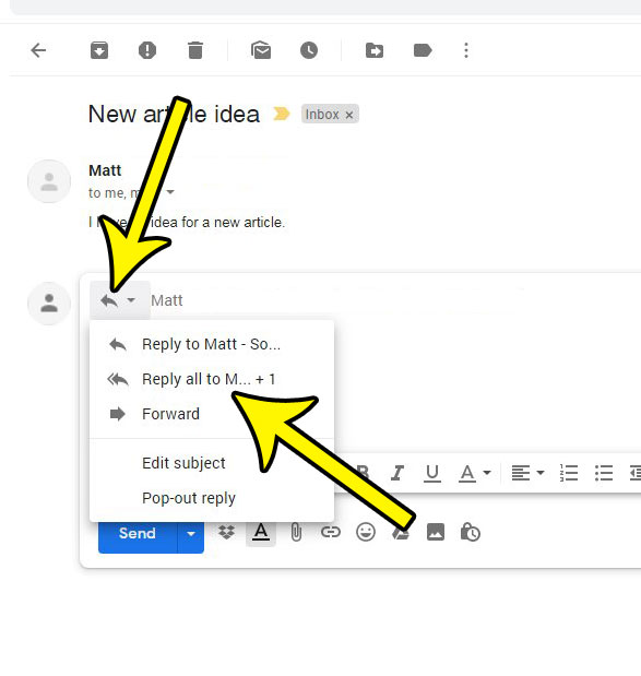 change the reply type in Gmail