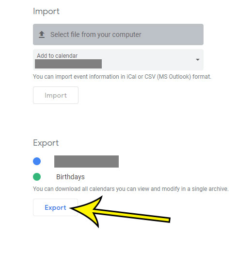 how to export a Google Calendar file