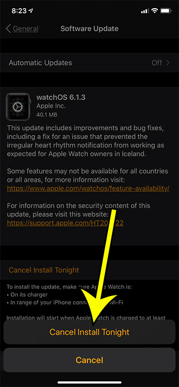 confirm cancelling a watch update