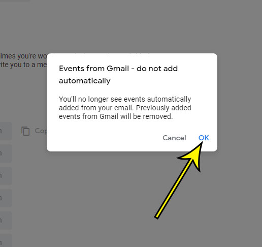 confirm disabling of automatic Gmail Google Calendar event adding
