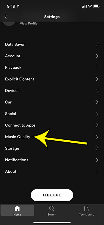 select the Music Quality option