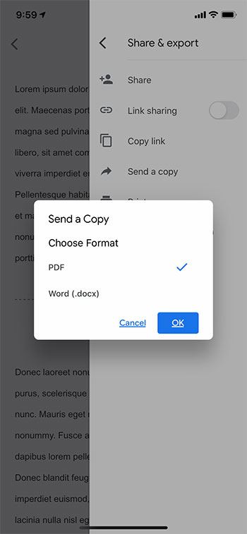 how to convert to PDF in Google Docs mobile