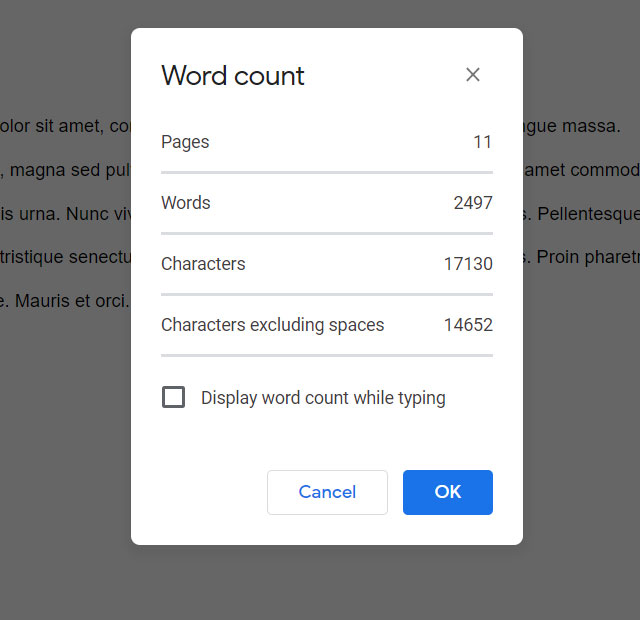 how to check word count in Google Docs