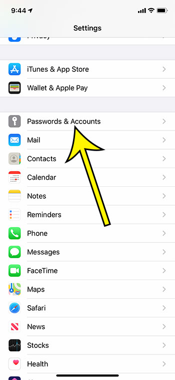 open the Passwords and Accounts menu