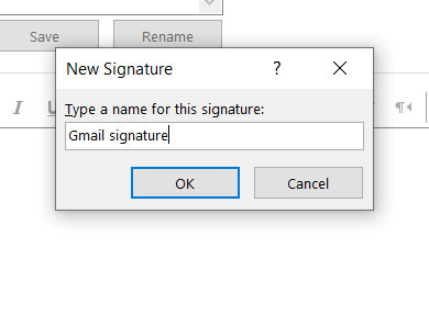 enter a name for the signature