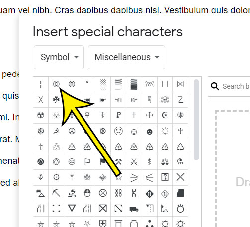 how to add a copyright symbol in Google Docs