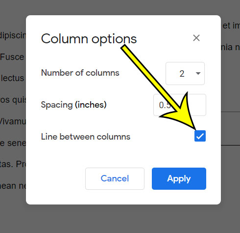 how to add a line between columns  in Google Docs