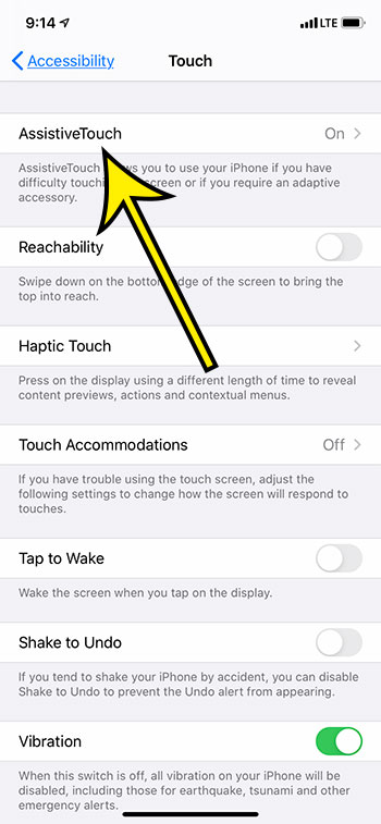 select the Assistive Touch option