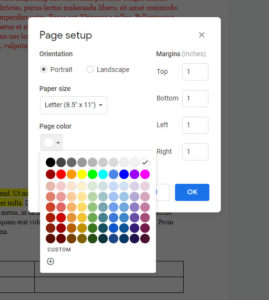 Google Docs change background color