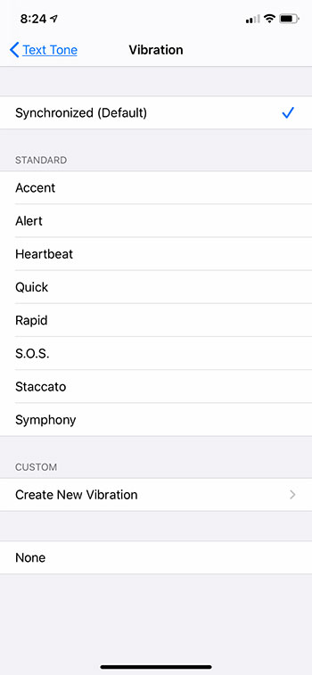 how to change the iPhone text vibrate setting