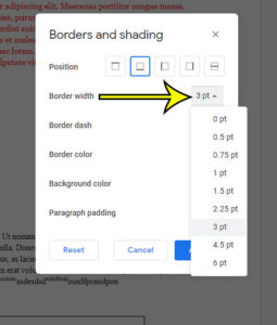 how to change width of Google Docs horizontal line