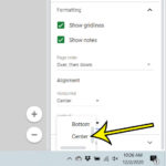 how to use center vertical alignment in Google Sheets