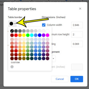 how to switch the color of a table border color in Google Docs