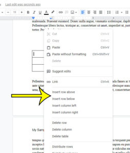 how to insert a row into a Google Docs table