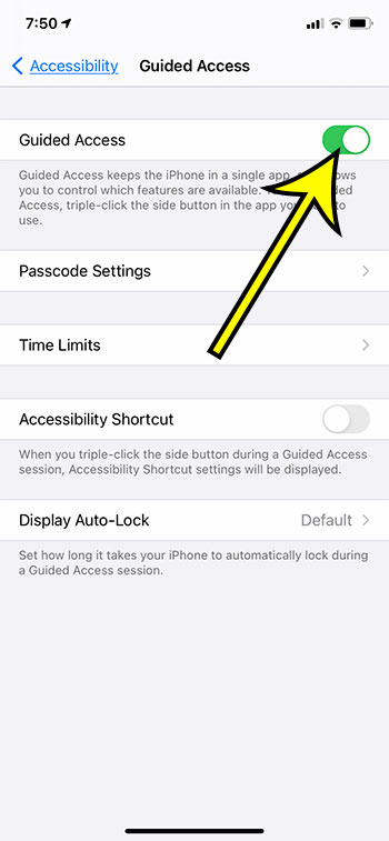 how to enable or disable Guided Access on an iPhone 11 
