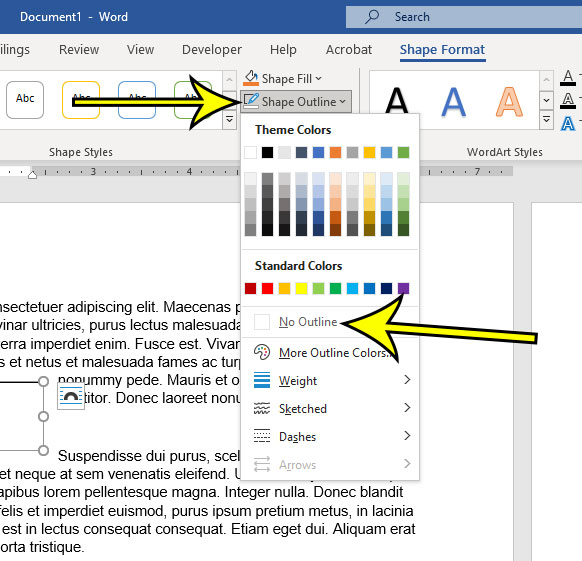 microsoft word remove text box border