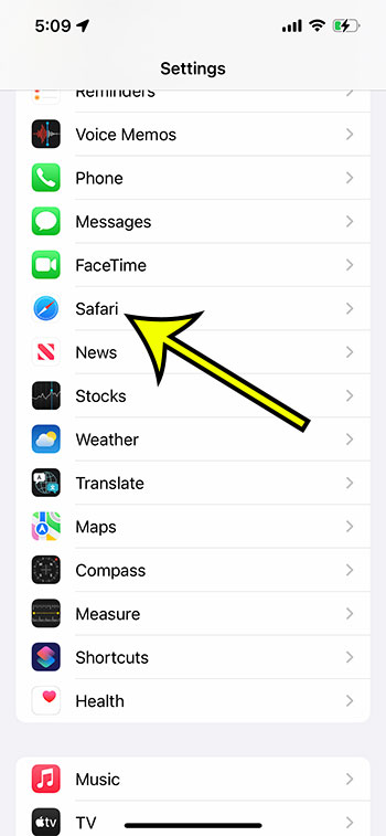 open the iPhone 13 Safari settings menu