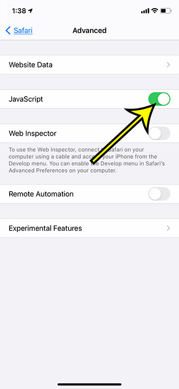 how to enable Javascript on iPhone 11