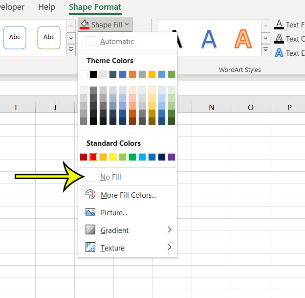 how to remove fill color in Excel