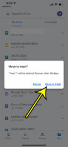 how to delete a file in the Google Drive iPhone app