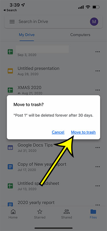 how to delete files from Google Drive on iPhone