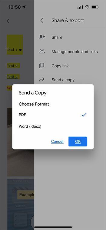 how to save Google Doc to iPhone