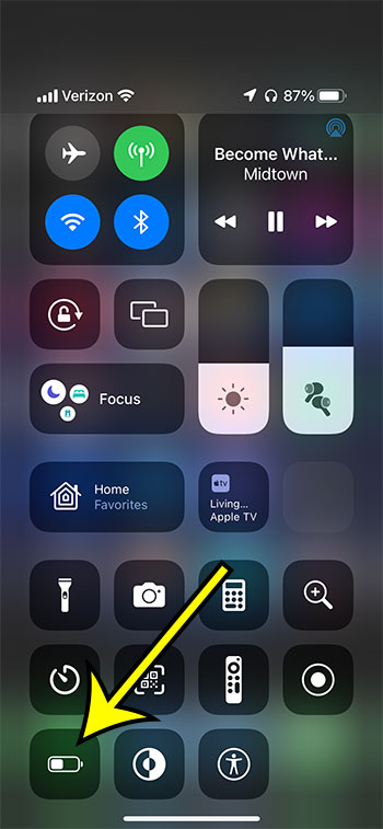 how to turn off Low Power Mode from the Control Center