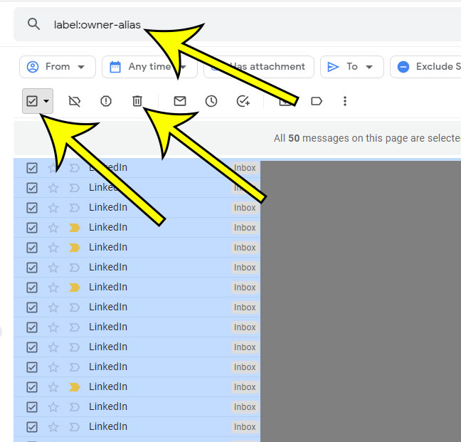 how to search for and select multiple label emails