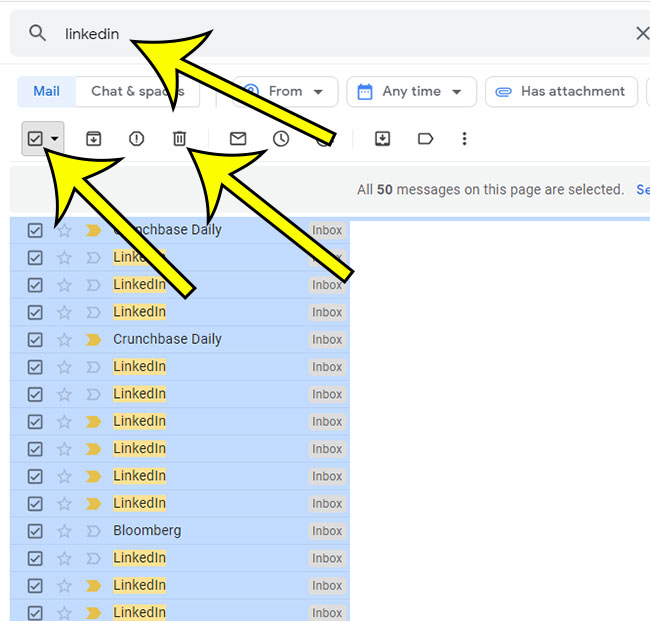 how to search for and select emails from search