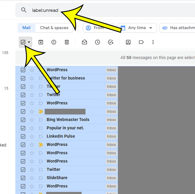 how to delete unread emails in gmail