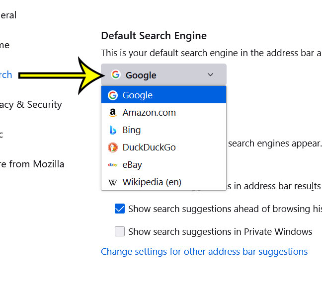 how to change Firefox's default search engine