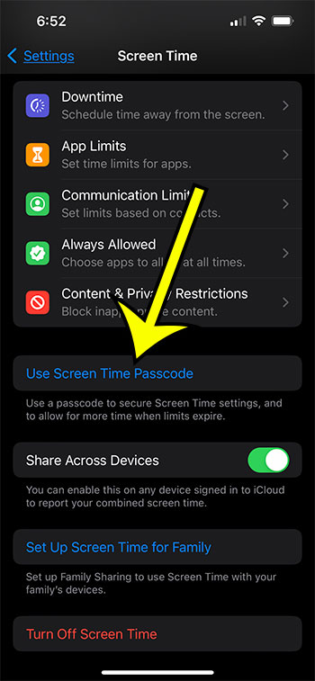 tap Use Screen Time Passcode