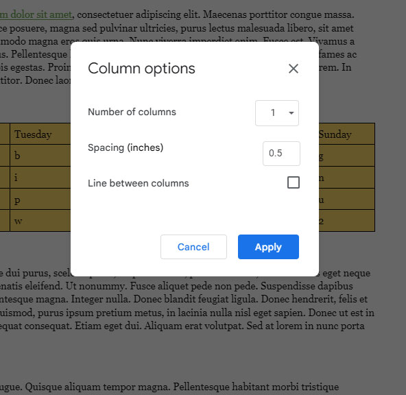 how to switch columns in Google Docs
