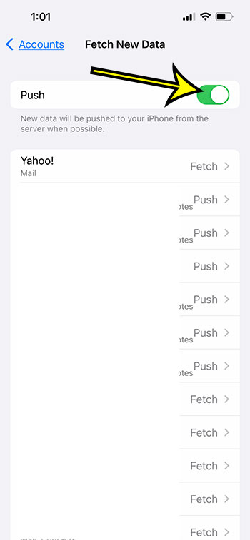 how to turn off Mail Push on an Iphone 13