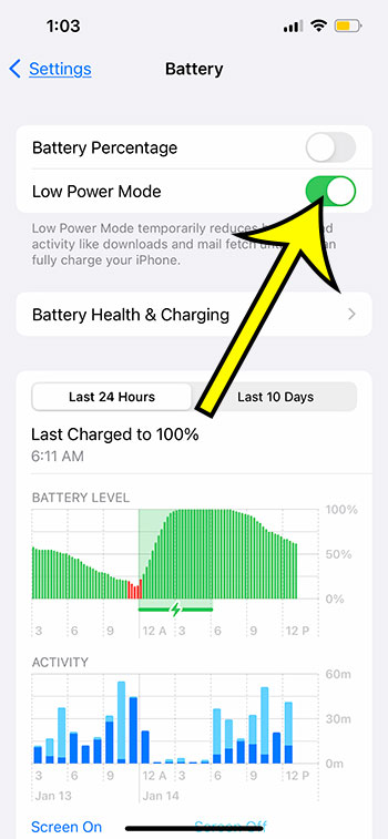 how to turn on Low Power Mode on an iPhone 13