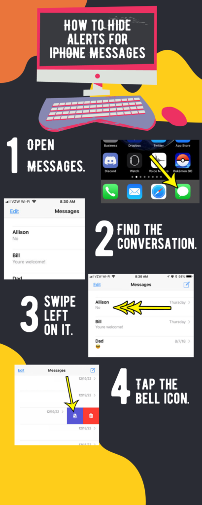 how to hide alerts for IPhone text messages infographic