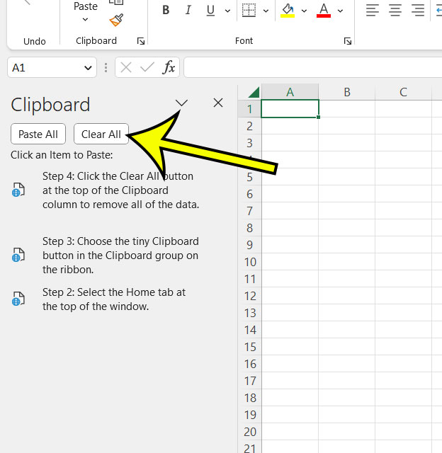 how to clear the clipboard in Excel for Office 365