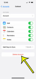 how to delete Outlook account on iPhone 13