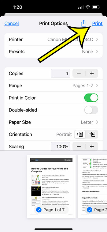 change your settings and tap Print