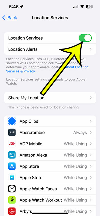 tap the Location Services button