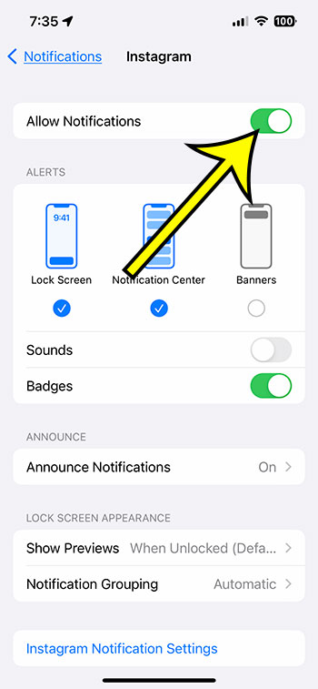 how to turn on Instagram notifications on iPhone
