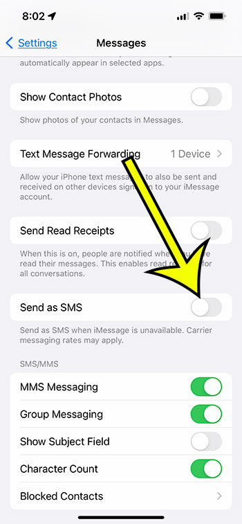 iPhone iMessage sent as text message