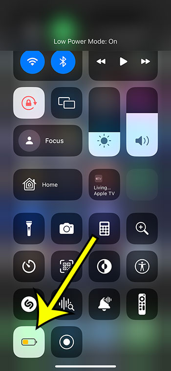 iPhone 13 Low Power Mode Control Center