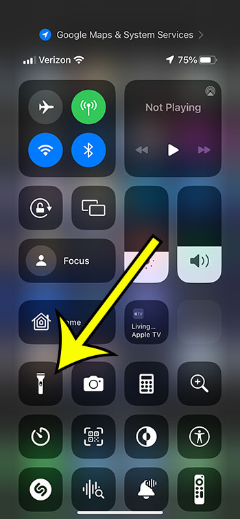 tap and hold on the flashlight icon