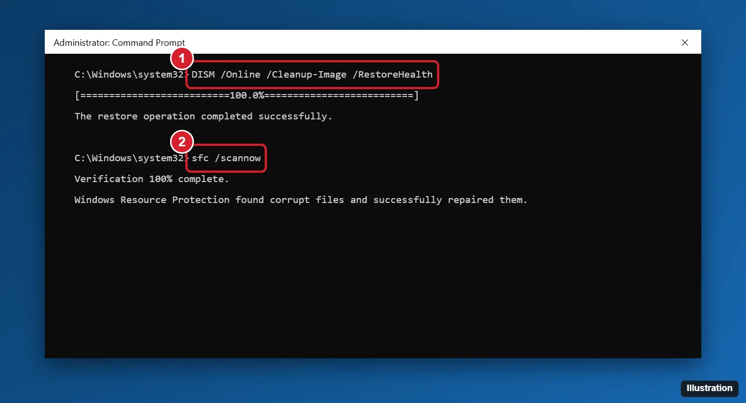 How to Fix a Broken Registry in Windows 10 1 Administrator Command Prompt running DISM RestoreHealth and sfc /scannow commands