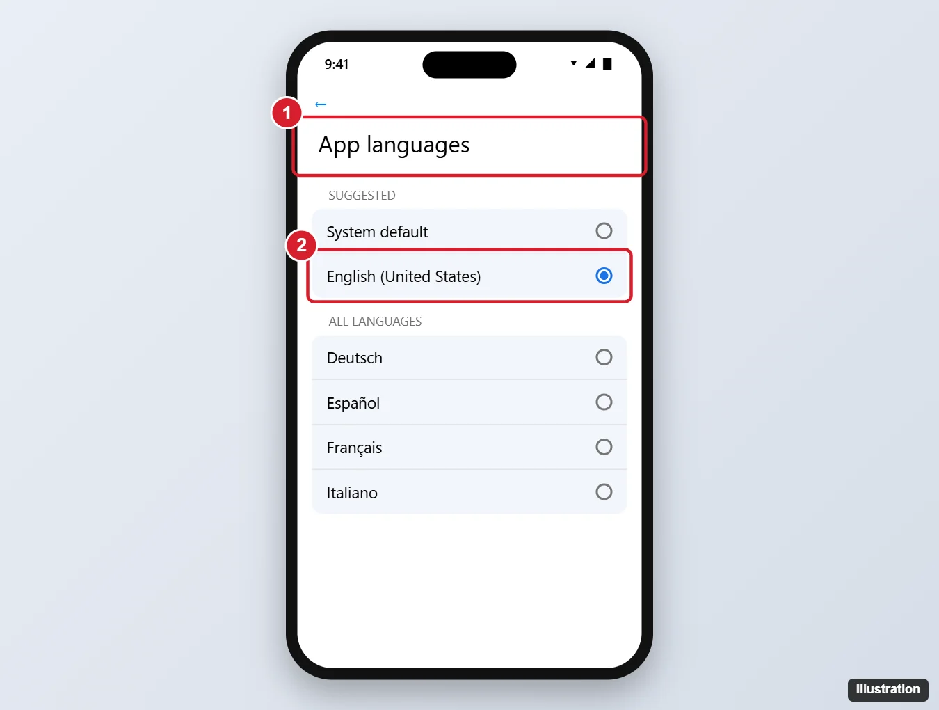 How to Change the Language of Google Weather Notifications 1 Phone App languages settings for a search app with the chosen language highlighted