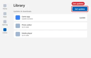App store Library page with the Get updates button highlighted