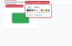 Presentation editor with a shape selected and the Fill color palette open