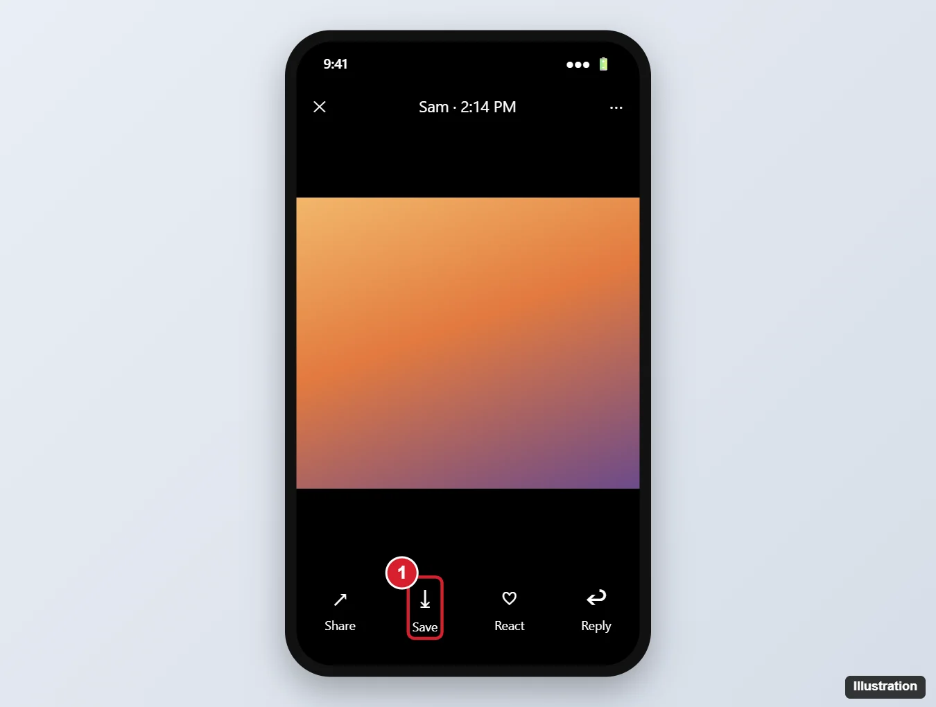 How to Save Pictures From Facebook Messenger on iPhone 1 Chat app full-screen photo viewer on iPhone with the Save (download) button highlighted